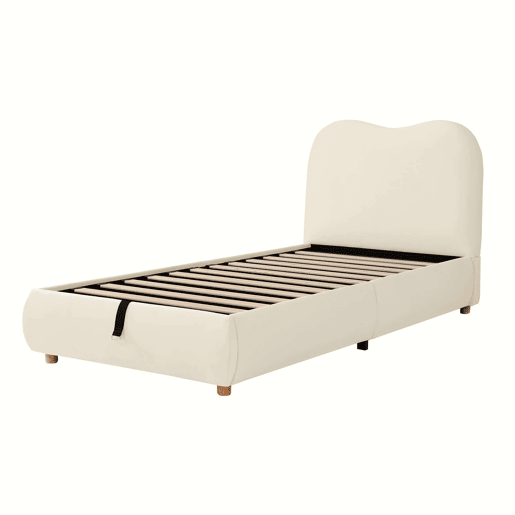 Cama estofada para criança 90x200 cm - hidráulica com base de colchão, cabeceira acolchoada e amplo espaço de arrumação - bege Cama estofada para criança 90x200 cm - hidráulica com base de colchão, cabeceira acolchoada e amplo espaço de arrumação - bege