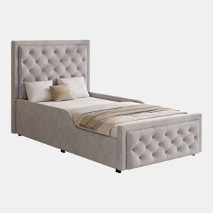 Cama estofada 90x200 cm - cama individual infantil com arrumação hidráulica, cabeceira almofadada e base de colchão - cinzenta