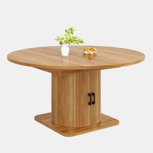 Mesa de jantar extensível multifuncional - com arrumação, prateleiras extraíveis, design que poupa espaço para cozinhas pequenas e salas de jantar, tampo em MDF - Castanho escuro