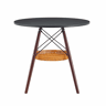 Mesa de jantar redonda Ø80 cm - Design moderno com prateleira suspensa em trançado, tampo em MDF e pernas em madeira maciça - Nogueira e preto