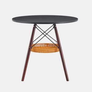 Mesa de jantar redonda Ø80 cm - Design moderno com prateleira suspensa em trançado, tampo em MDF e pernas em madeira maciça - Nogueira e preto