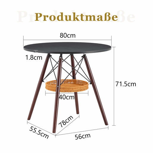 Mesa de jantar redonda Ø80 cm - Design moderno com prateleira suspensa em trançado, tampo em MDF e pernas em madeira maciça - Nogueira e preto Mesa de jantar redonda Ø80 cm - Design moderno com prateleira suspensa em trançado, tampo em MDF e pernas em madeira maciça - Nogueira e preto
