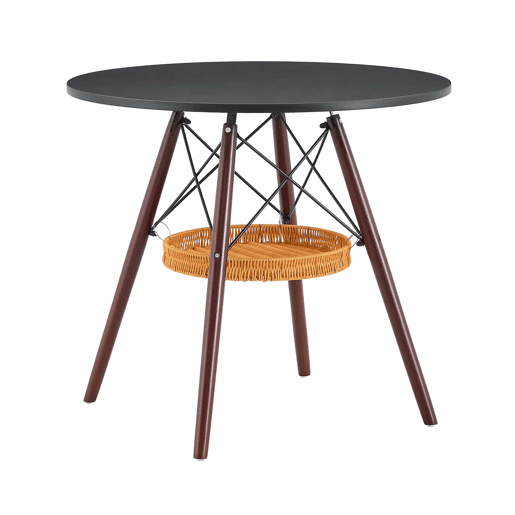 Mesa de jantar redonda Ø80 cm - Design moderno com prateleira suspensa em trançado, tampo em MDF e pernas em madeira maciça - Nogueira e preto Mesa de jantar redonda Ø80 cm - Design moderno com prateleira suspensa em trançado, tampo em MDF e pernas em madeira maciça - Nogueira e preto
