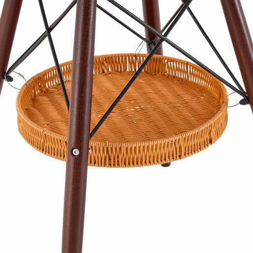 Mesa de jantar redonda Ø80 cm - Design moderno com prateleira suspensa em trançado, tampo em MDF e pernas em madeira maciça - Nogueira e preto Mesa de jantar redonda Ø80 cm - Design moderno com prateleira suspensa em trançado, tampo em MDF e pernas em madeira maciça - Nogueira e preto