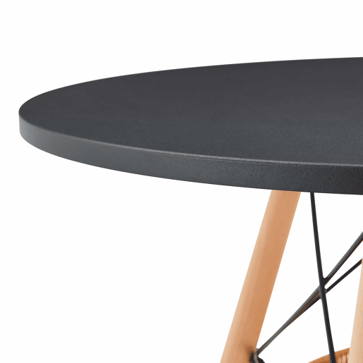 Mesa de jantar redonda Ø80 cm - tampo em MDF, pernas em madeira maciça e cesto de arrumação entrançado - preto e madeira Mesa de jantar redonda Ø80 cm - tampo em MDF, pernas em madeira maciça e cesto de arrumação entrançado - preto e madeira