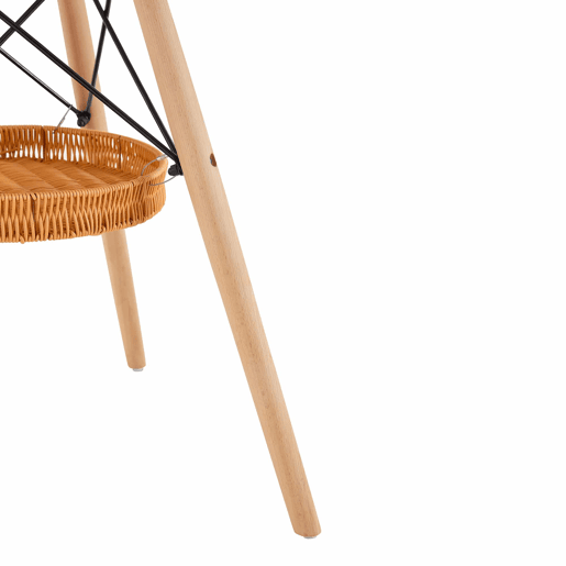 Mesa de jantar redonda Ø80 cm - tampo em MDF, pernas em madeira maciça e cesto de arrumação entrançado - preto e madeira Mesa de jantar redonda Ø80 cm - tampo em MDF, pernas em madeira maciça e cesto de arrumação entrançado - preto e madeira