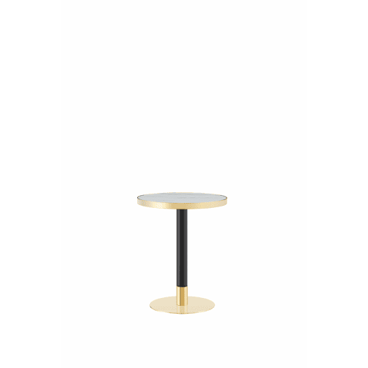 Mesa auxiliar redonda 60x60x74 cm - efeito mármore, borda dourada, estrutura metálica estável - branca Mesa auxiliar redonda 60x60x74 cm - efeito mármore, borda dourada, estrutura metálica estável - branca