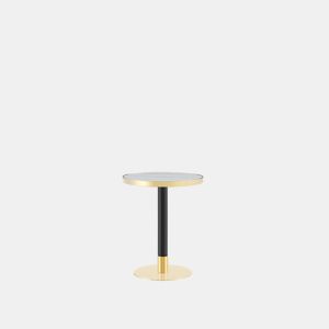 Mesa auxiliar redonda 60x60x74 cm - efeito mármore, borda dourada, estrutura metálica estável - branca