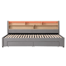 Sofá-cama 90 x 200 cm u2014 extensível até 180 cm, com 2 gavetas de arrumação, porta USB e luz LED, veludo u2014 cinzento