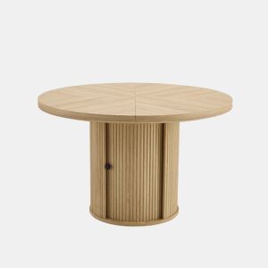 Mesa de jantar redonda 115 x 115 x 74 cm u2014 com espaço de arrumação, pé central com armário, estilo escandinavo moderno u2014 madeira