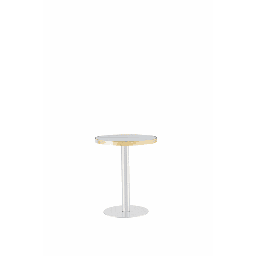 Mesa auxiliar redonda 60x60x74 cm u2014 tampo com efeito de mármore, com borda dourada e estrutura metálica estável, ideal como mesa de centro, mesa de cabeceira ou para o varandão u2014 Branco