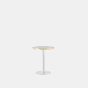 Mesa auxiliar redonda 60x60x74 cm u2014 tampo com efeito de mármore, com borda dourada e estrutura metálica estável, ideal como mesa de centro, mesa de cabeceira ou para o varandão u2014 Branco