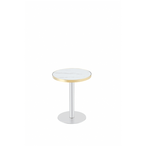 Mesa auxiliar redonda 60x60x74 cm u2014 tampo com efeito de mármore, com borda dourada e estrutura metálica estável, ideal como mesa de centro, mesa de cabeceira ou para o varandão u2014 Branco