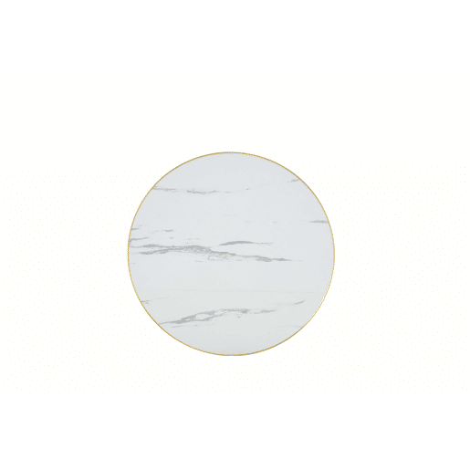Mesa auxiliar redonda 60x60x74 cm u2014 tampo com efeito de mármore, com borda dourada e estrutura metálica estável, ideal como mesa de centro, mesa de cabeceira ou para o varandão u2014 Branco