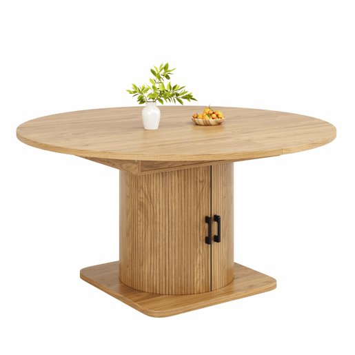 Mesa de jantar extensível - multifuncional com arrumação e prateleiras extraíveis, poupa espaço em cozinhas e salas de jantar pequenas, tampo em MDF - castanho claro natural Mesa de jantar extensível - multifuncional com arrumação e prateleiras extraíveis, poupa espaço em cozinhas e salas de jantar pequenas, tampo em MDF - castanho claro natural