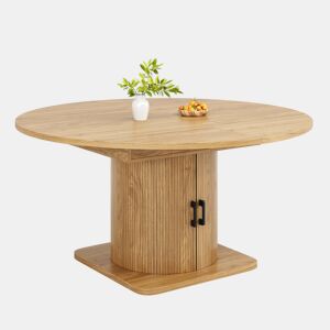Mesa de jantar extensível - multifuncional com arrumação e prateleiras extraíveis, poupa espaço em cozinhas e salas de jantar pequenas, tampo em MDF - castanho claro natural