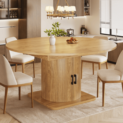 Mesa de jantar extensível - multifuncional com arrumação e prateleiras extraíveis, poupa espaço em cozinhas e salas de jantar pequenas, tampo em MDF - castanho claro natural Mesa de jantar extensível - multifuncional com arrumação e prateleiras extraíveis, poupa espaço em cozinhas e salas de jantar pequenas, tampo em MDF - castanho claro natural