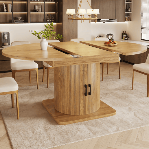 Mesa de jantar extensível - multifuncional com arrumação e prateleiras extraíveis, poupa espaço em cozinhas e salas de jantar pequenas, tampo em MDF - castanho claro natural Mesa de jantar extensível - multifuncional com arrumação e prateleiras extraíveis, poupa espaço em cozinhas e salas de jantar pequenas, tampo em MDF - castanho claro natural