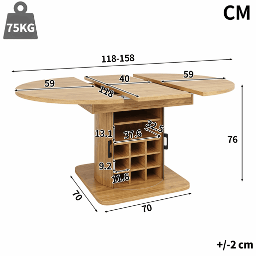 Mesa de jantar extensível - multifuncional com arrumação e prateleiras extraíveis, poupa espaço em cozinhas e salas de jantar pequenas, tampo em MDF - castanho claro natural Mesa de jantar extensível - multifuncional com arrumação e prateleiras extraíveis, poupa espaço em cozinhas e salas de jantar pequenas, tampo em MDF - castanho claro natural