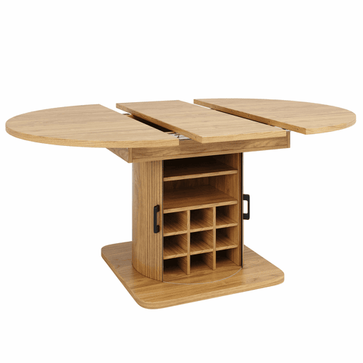 Mesa de jantar extensível - multifuncional com arrumação e prateleiras extraíveis, poupa espaço em cozinhas e salas de jantar pequenas, tampo em MDF - castanho claro natural Mesa de jantar extensível - multifuncional com arrumação e prateleiras extraíveis, poupa espaço em cozinhas e salas de jantar pequenas, tampo em MDF - castanho claro natural