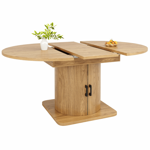 Mesa de jantar extensível - multifuncional com arrumação e prateleiras extraíveis, poupa espaço em cozinhas e salas de jantar pequenas, tampo em MDF - castanho claro natural Mesa de jantar extensível - multifuncional com arrumação e prateleiras extraíveis, poupa espaço em cozinhas e salas de jantar pequenas, tampo em MDF - castanho claro natural