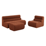 Sofá modular em bouclé com pufe embalados a vácuo, 3 lugares, Nova bouclé, Terracota, 162x99x75 cm