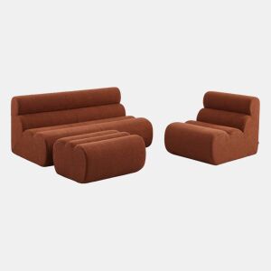 Sofá modular em bouclé com pufe embalados a vácuo, 3 lugares, Nova bouclé, Terracota, 162x99x75 cm
