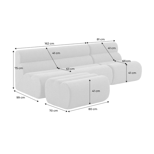 Sofá modular em bouclé com pufe embalados a vácuo, 3 lugares, Nova bouclé, Terracota, 162x99x75 cm Sofá modular em bouclé com pufe embalados a vácuo, 3 lugares, Nova bouclé, Terracota, 162x99x75 cm
