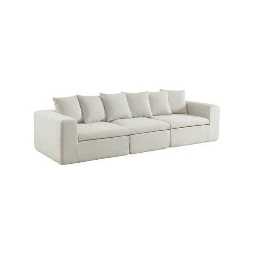 Sofá modular em tecido chenille embalado a vácuo, 3 lugares, Movi, Branco, 295x110x62 cm