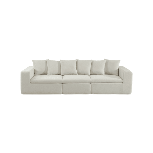 Sofá modular em tecido chenille embalado a vácuo, 3 lugares, Movi, Branco, 295x110x62 cm