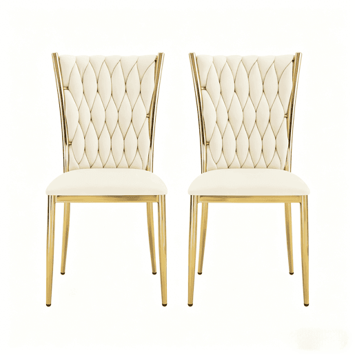 Cadeiras de jantar 59,5 x 47 x 94,5 cm u2013 encosto alto, elegantes, 2 unidades u2013 branco creme e dourado