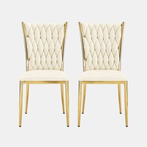 Cadeiras de jantar 59,5 x 47 x 94,5 cm u2013 encosto alto, elegantes, 2 unidades u2013 branco creme e dourado
