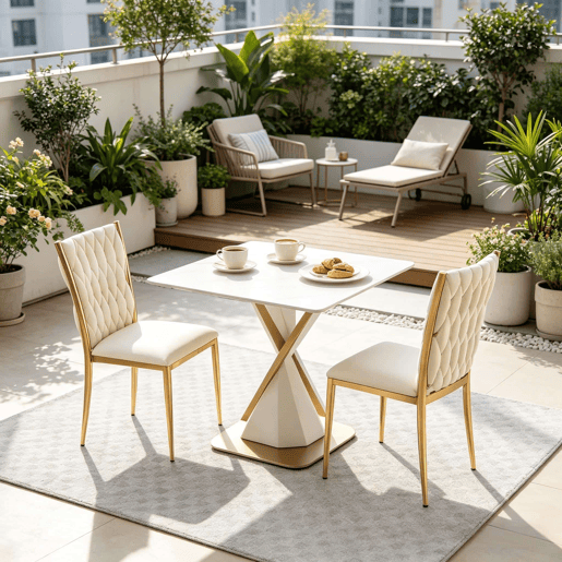 Cadeiras de jantar 59,5 x 47 x 94,5 cm u2013 encosto alto, elegantes, 2 unidades u2013 branco creme e dourado