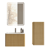 Conjunto de móveis de casa de banho de 61 cm com espelho LED u2013 móvel suspenso com lavatório e armário lateral, design moderno u2013 carvalho