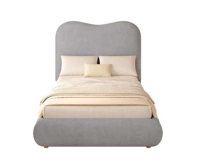 Cama infantil individual 90x200 cm - cama tapizada hidráulica con somier, cabecero acolchado y gran almacenamiento - gris