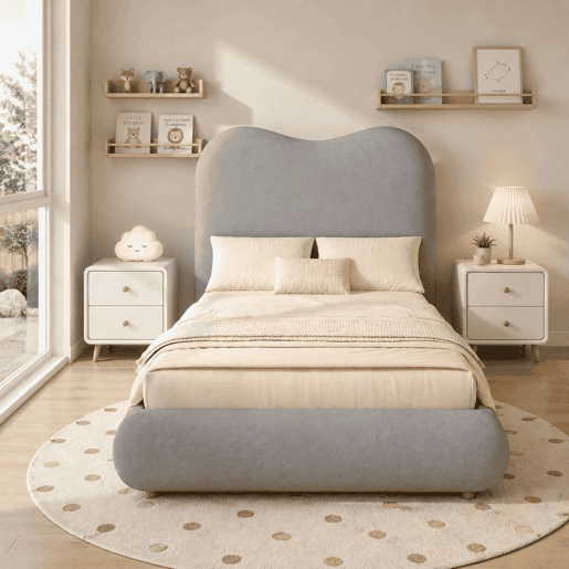 Cama individual para criança 90x200 cm - cama estofada com sistema hidráulico, base de colchão, cabeceira almofadada e amplo espaço de arrumação - cinzenta