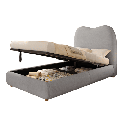 Cama individual para criança 90x200 cm - cama estofada com sistema hidráulico, base de colchão, cabeceira almofadada e amplo espaço de arrumação - cinzenta