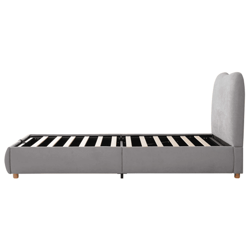 Cama individual para criança 90x200 cm - cama estofada com sistema hidráulico, base de colchão, cabeceira almofadada e amplo espaço de arrumação - cinzenta
