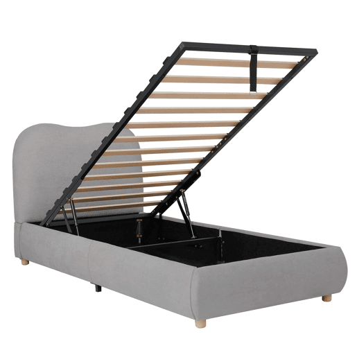 Cama individual para criança 90x200 cm - cama estofada com sistema hidráulico, base de colchão, cabeceira almofadada e amplo espaço de arrumação - cinzenta