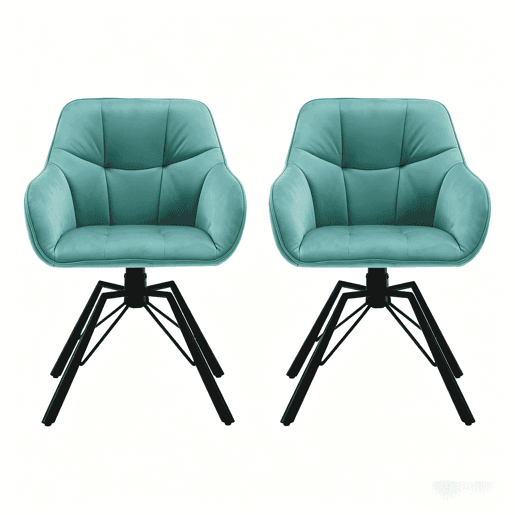 Cadeiras giratórias de jantar 57 x 54 x 82,5 cm - Encosto macio, assento amplo, estofadas, 2 unidades - Turquesa Cadeiras giratórias de jantar 57 x 54 x 82,5 cm - Encosto macio, assento amplo, estofadas, 2 unidades - Turquesa