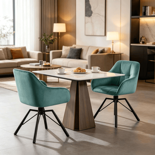 Cadeiras giratórias de jantar 57 x 54 x 82,5 cm - Encosto macio, assento amplo, estofadas, 2 unidades - Turquesa Cadeiras giratórias de jantar 57 x 54 x 82,5 cm - Encosto macio, assento amplo, estofadas, 2 unidades - Turquesa