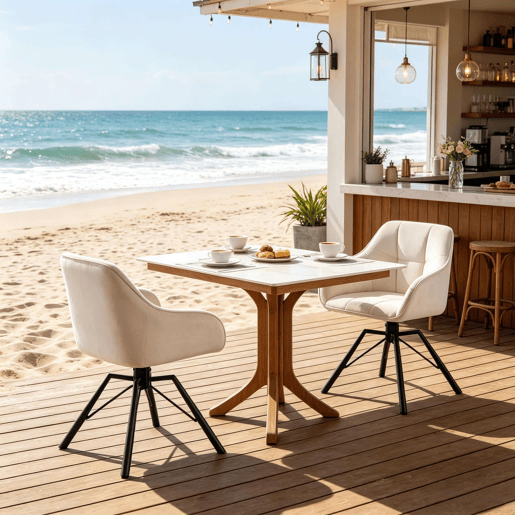 Cadeiras giratórias de jantar 57 x 54 x 82,5 cm u2014 encosto macio e assento amplo estofado u2014 branco creme