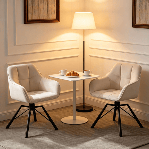 Cadeiras giratórias de jantar 57 x 54 x 82,5 cm u2014 encosto macio e assento amplo estofado u2014 branco creme