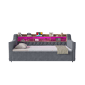 Sofá-cama 90 x 190 cm u2013 cama extra extraível, veludo, espaço de arrumação, LED, USB e Type-C, com base de colchão u2013 cinzento escuro