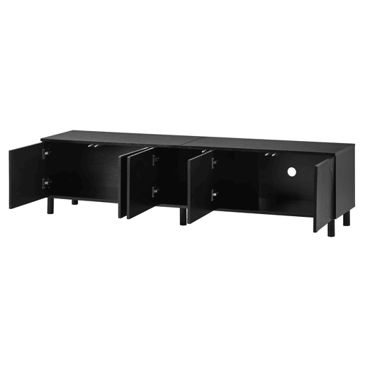 Móvel baixo para televisão - 5 portas, pés metálicos, PB e MDF, design moderno - Preto Móvel baixo para televisão - 5 portas, pés metálicos, PB e MDF, design moderno - Preto