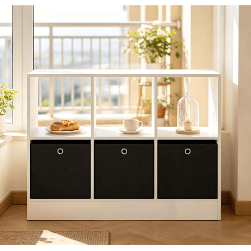 Estante modular 80 x 30 x 61 cm - Caixas de arrumação independentes para a sala de estar e a cozinha - Preto e branco