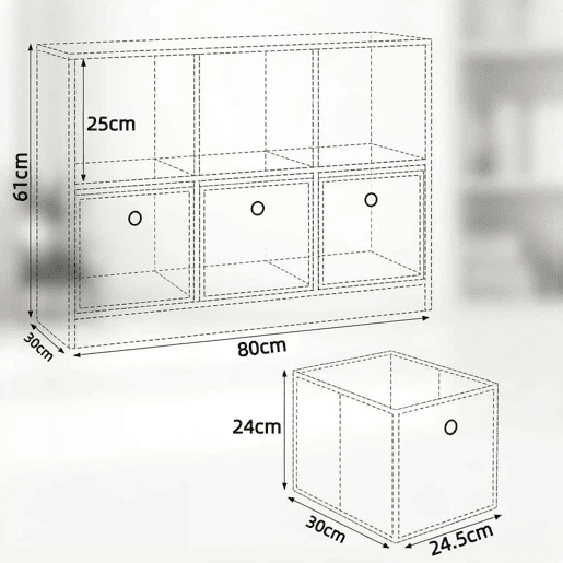 Estante modular 80 x 30 x 61 cm - Caixas de arrumação independentes para a sala de estar e a cozinha - Preto e branco