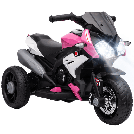 HOMCOM Mota Elétrica Infantil de 3 Rodas com Pedal, Farol LED, Música e Buzina, para Crianças de 3 a 5 Anos, Rosa