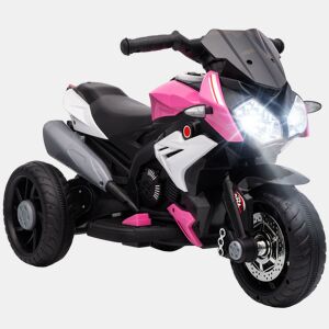 HOMCOM Mota Elétrica Infantil de 3 Rodas com Pedal, Farol LED, Música e Buzina, para Crianças de 3 a 5 Anos, Rosa