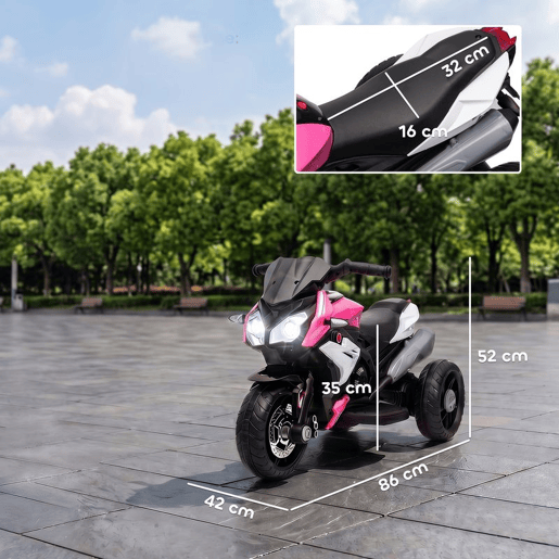 HOMCOM Mota Elétrica Infantil de 3 Rodas com Pedal, Farol LED, Música e Buzina, para Crianças de 3 a 5 Anos, Rosa